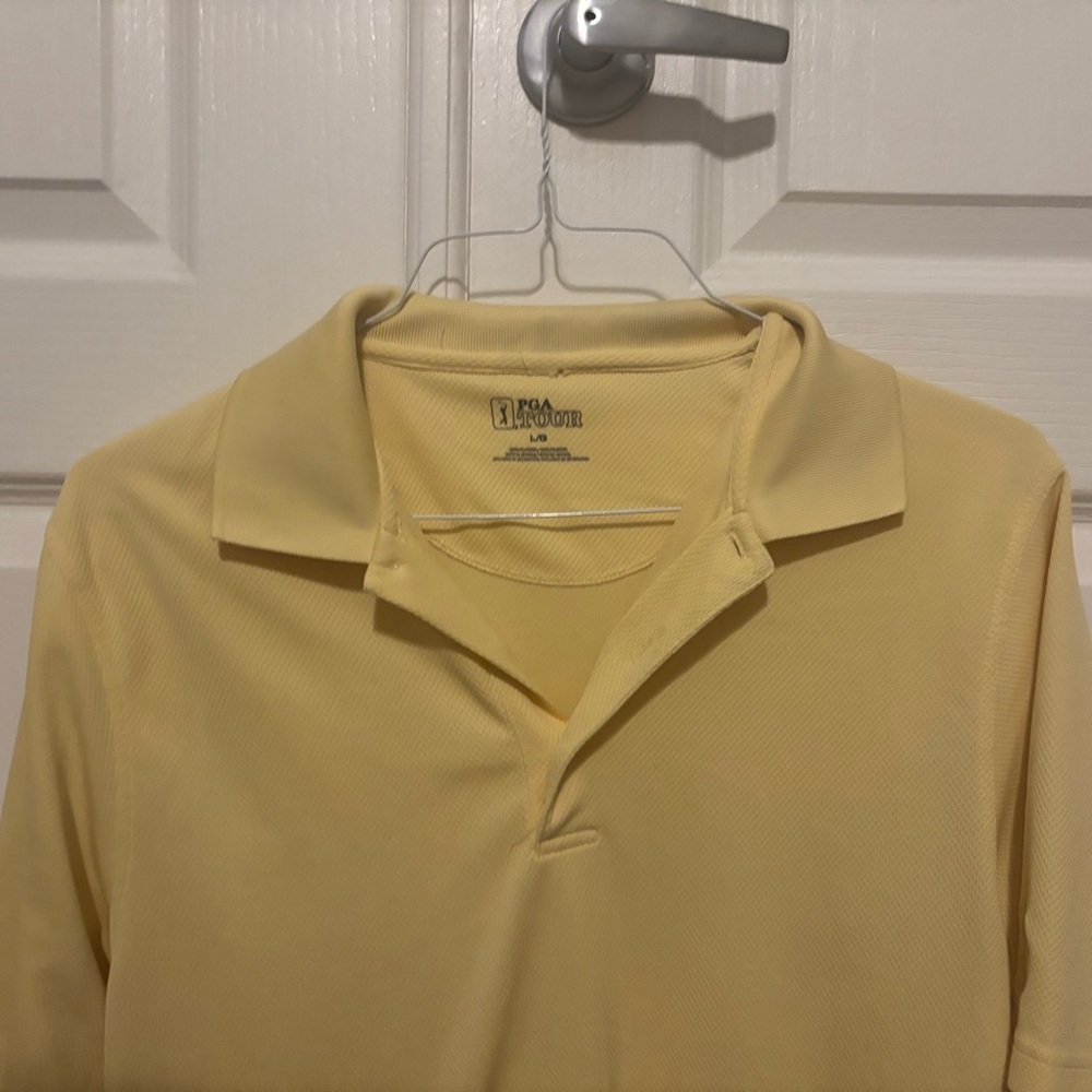 PGA Tour Polo Shirt Men's LG Yellow Pro Series Golf Polyester Athleisure - Picture 2 of 13